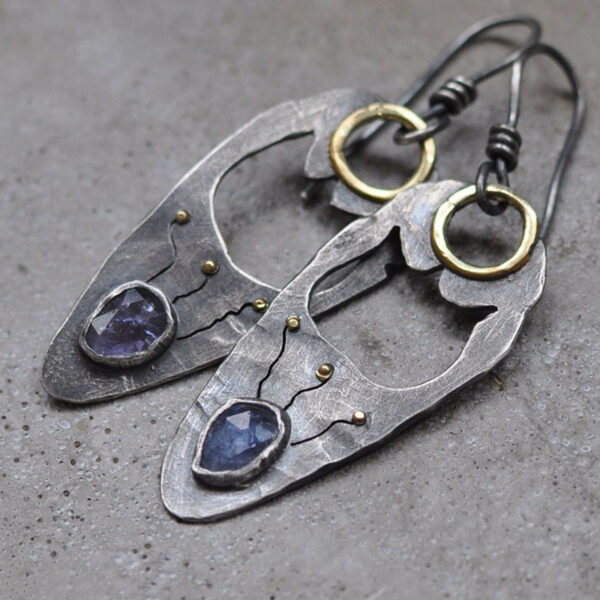 Women's Hollow Metal Blue Purple Crystal Earrings - Image 2