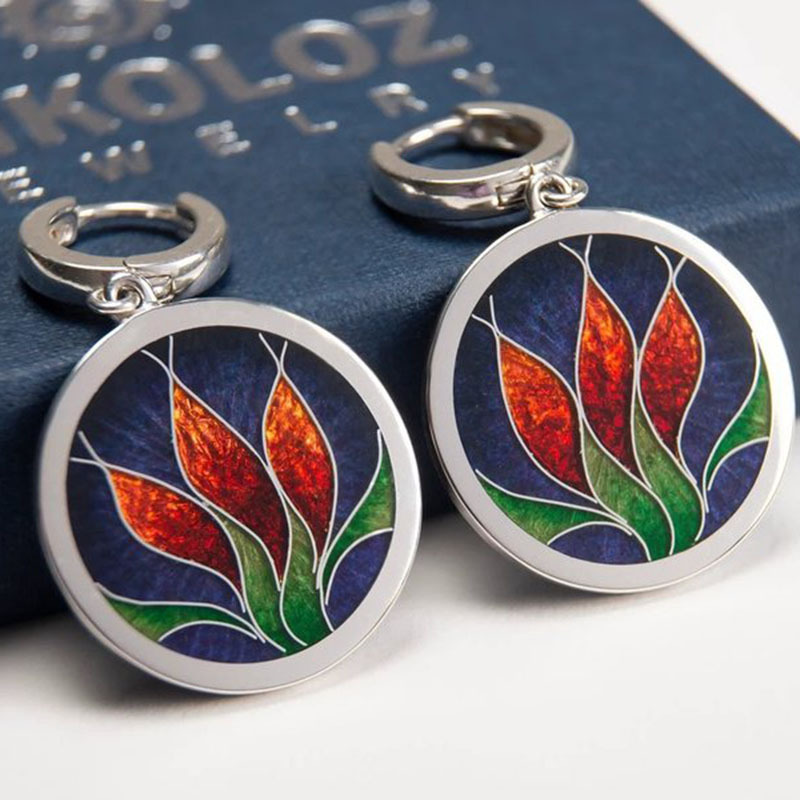 Geometric Personalized Stylish Round Enamel Earrings - Image 3