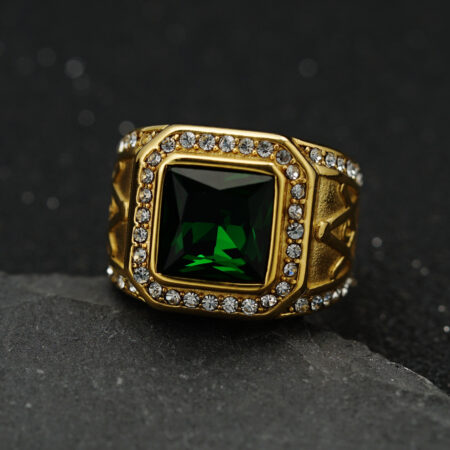 Stainless Steel Gold-plated Inlaid Colored Gem Masonic AG Vintage Ring