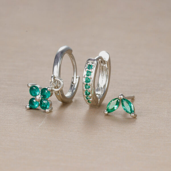 Flower Studded Diamond Stacked Earring Set - Image 8