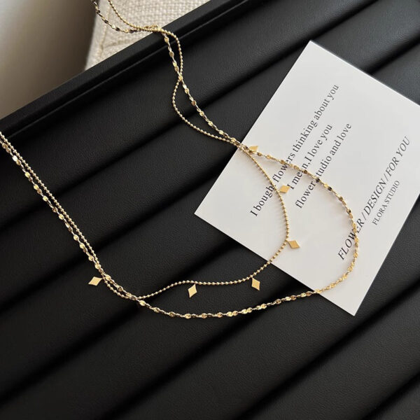 French Exquisite Double Layer Twin Diamond-shaped Sequins Titanium Steel Necklace - Image 4