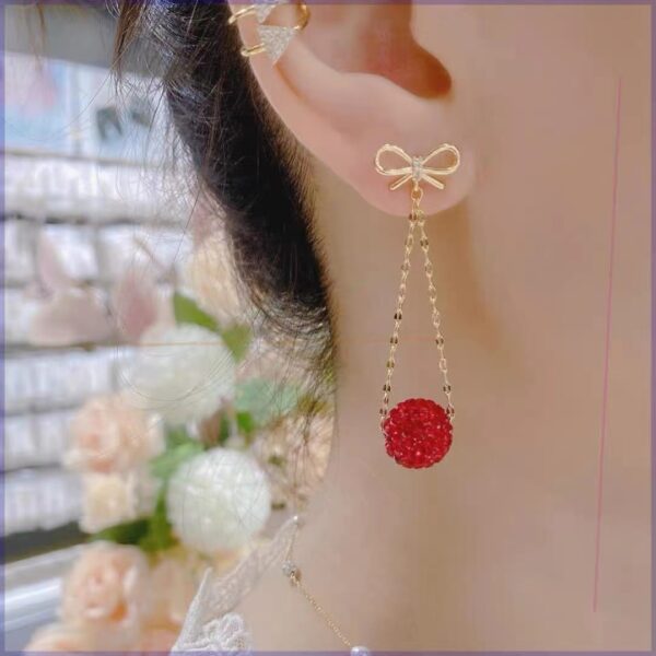 Autumn And Winter Golden Bow With Red Rhinestone Fashion Simple Eardrops - Image 7