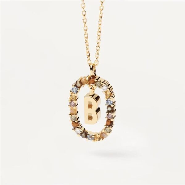Colored Rhinestone Necklace 26 Alphabet Necklace 18K Fashion Jewelry - Image 3
