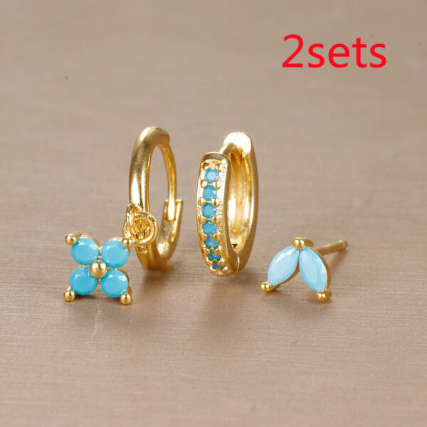 Flower Studded Diamond Stacked Earring Set - Image 2