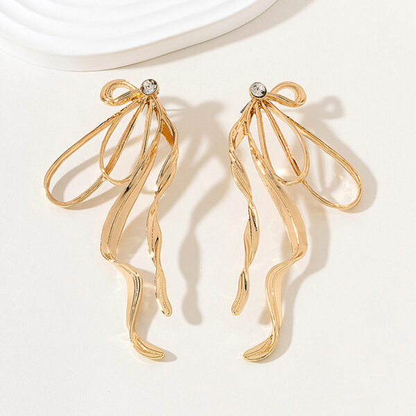 Irregular Large Bow Earrings For Women Tassel Streamer - Image 4