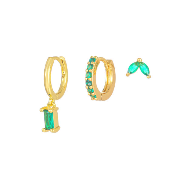 Rectangular Zircon Earrings Brass Gold-plated Micro-inlaid Green - Image 5