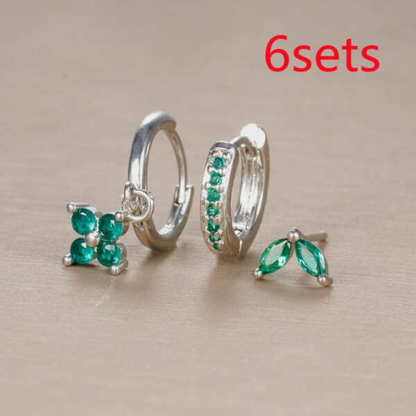 Flower Studded Diamond Stacked Earring Set - Image 9