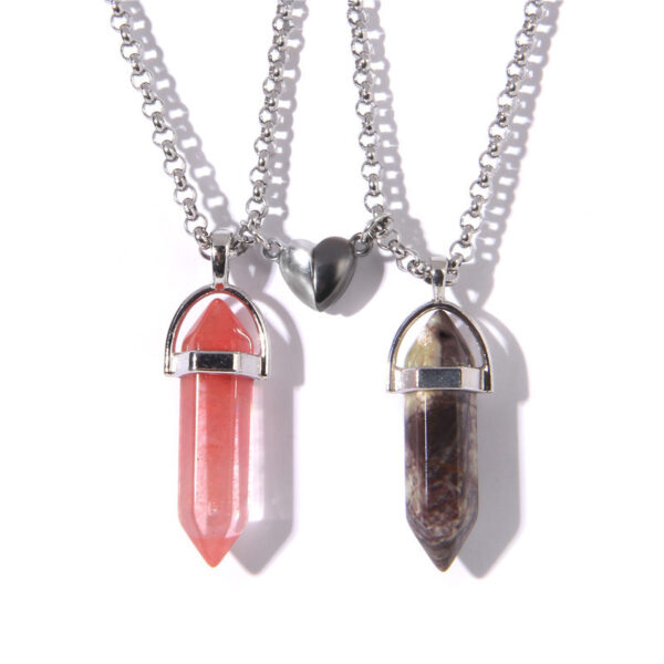 Fashion Jewelry Love Magnetic Buckle Natural Hexagon Pillar Rough Stone Pendant Necklace Women - Image 7