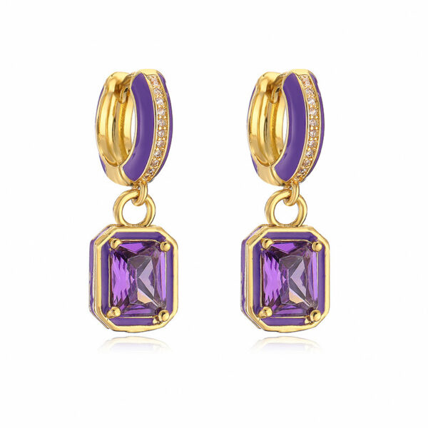 Sweet Colorful Drop Oil Copper Inlaid Color Diamond Cube Sugar Earrings - Image 3