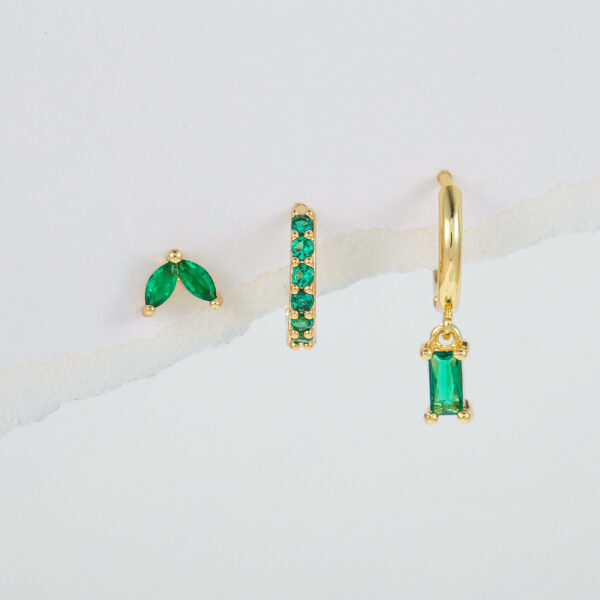 Rectangular Zircon Earrings Brass Gold-plated Micro-inlaid Green - Image 4