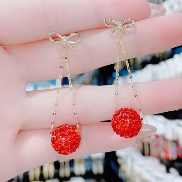 Autumn And Winter Golden Bow With Red Rhinestone Fashion Simple Eardrops - Image 6