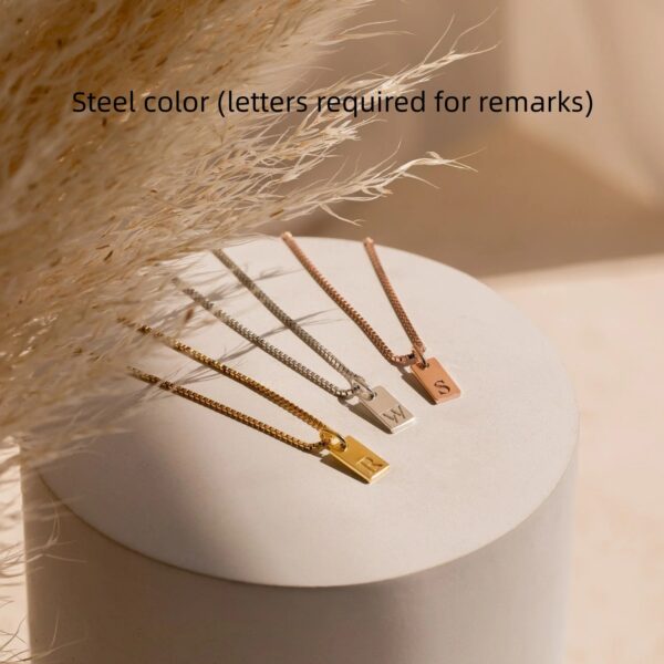 Stainless Steel Simple 26 Letter Hanging Tag Gold Brick Necklace - Image 4