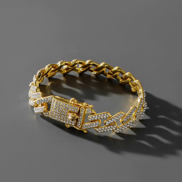 Hip Hop Trend Full Diamond Cuban Link Chain Men's Bracelet - Image 6