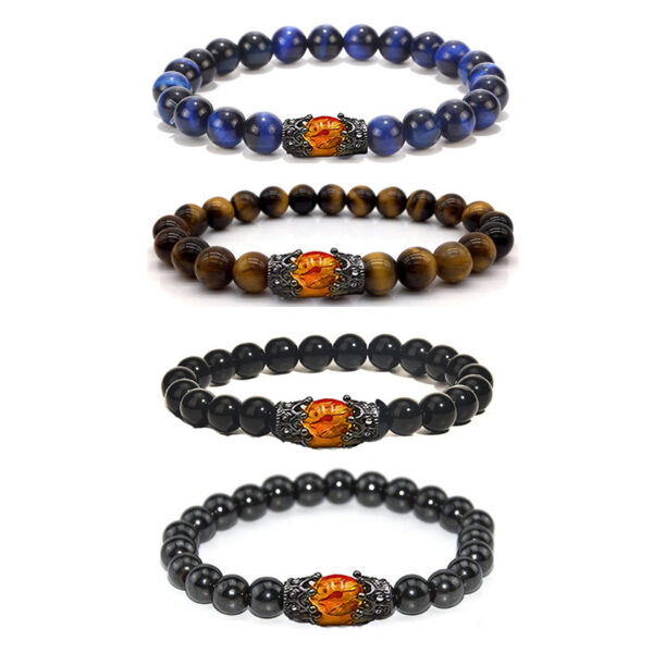 Obsidian Tigereye White-barked Pine Vintage Alloy Crown Bracelet European And American Men And Women Beaded Bracelet - Image 8