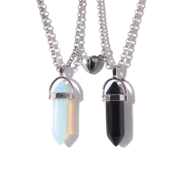 Fashion Jewelry Love Magnetic Buckle Natural Hexagon Pillar Rough Stone Pendant Necklace Women - Image 4