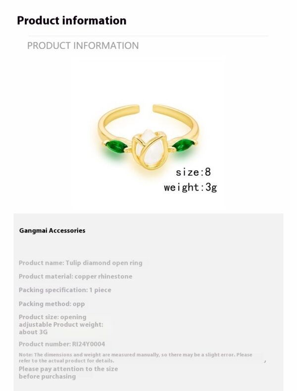 European And American Ornament Tulip Flower Ring Fashion Sweet Flower - Image 2