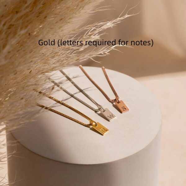Stainless Steel Simple 26 Letter Hanging Tag Gold Brick Necklace - Image 5