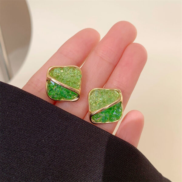 Contrast Color Crystal Square Earrings Small And Simple - Image 2