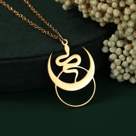 Stainless Steel Snake And Moon Personalized Necklace Pendant