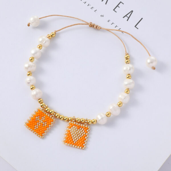 Peach Heart Bead Tag Steel Ball Freshwater Pearl Bracelet - Image 8