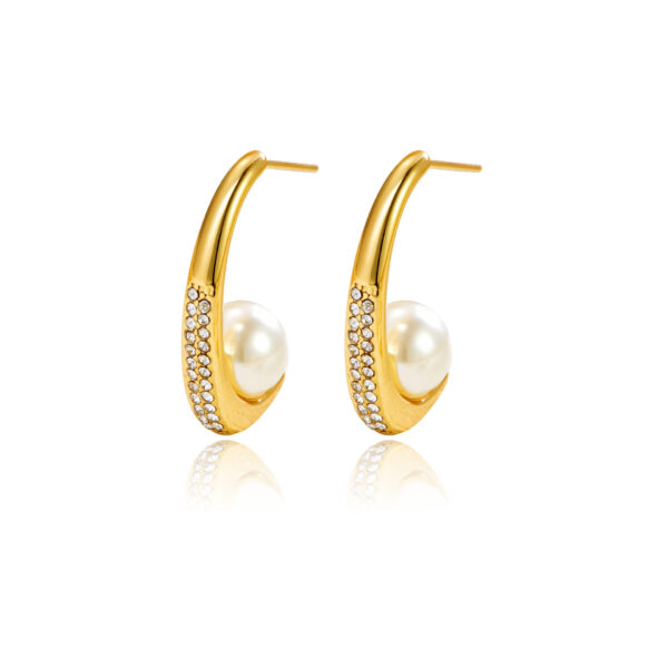 Fashion Stainless Steel Rhinestone Pearl Earrings - Image 5