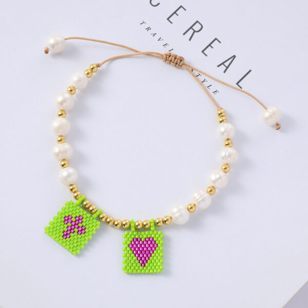 Peach Heart Bead Tag Steel Ball Freshwater Pearl Bracelet - Image 5