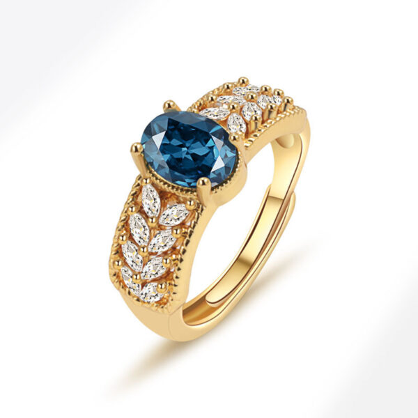 Hollow Pattern Colored Gems Blue Corundum Ring - Image 4