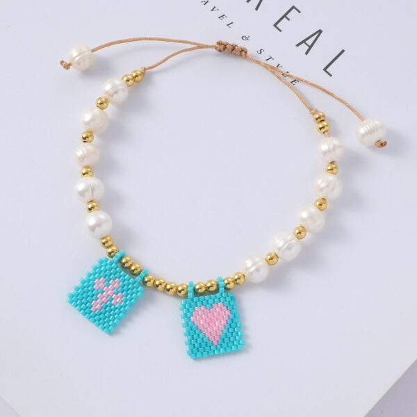 Peach Heart Bead Tag Steel Ball Freshwater Pearl Bracelet - Image 7