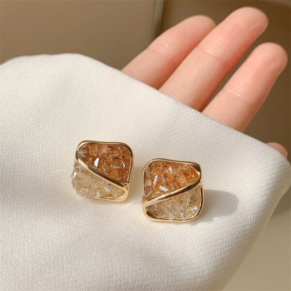 Contrast Color Crystal Square Earrings Small And Simple - Image 6