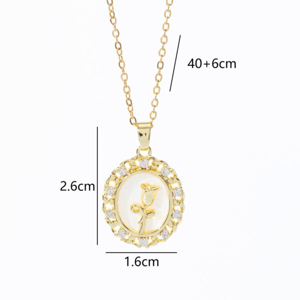 Retro White Shell Rose Necklace Copper Plated Real Gold Diamond-embedded - Image 5