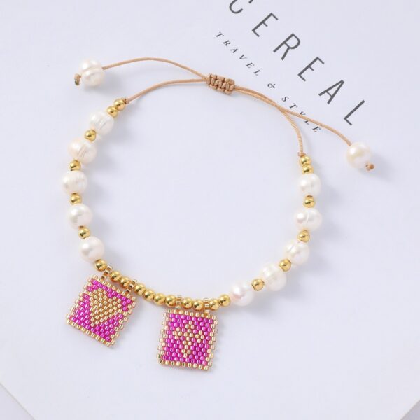 Peach Heart Bead Tag Steel Ball Freshwater Pearl Bracelet - Image 10