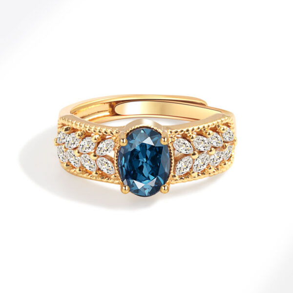 Hollow Pattern Colored Gems Blue Corundum Ring - Image 8