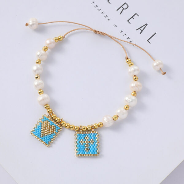 Peach Heart Bead Tag Steel Ball Freshwater Pearl Bracelet - Image 2