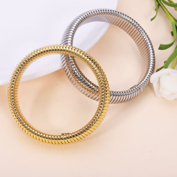 Stretch Bracelet Stainless Steel Plated 18K Gold Bracelet - Image 4