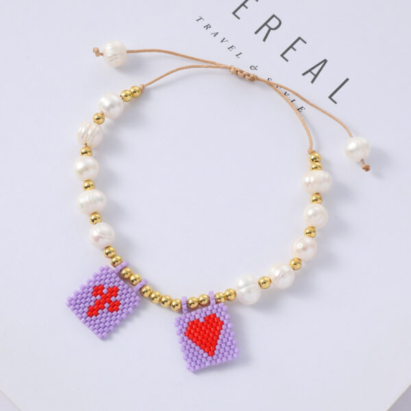 Peach Heart Bead Tag Steel Ball Freshwater Pearl Bracelet - Image 4