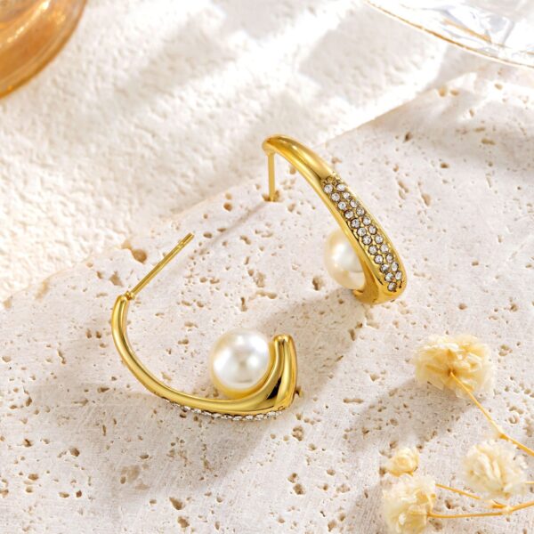 Fashion Stainless Steel Rhinestone Pearl Earrings - Image 3