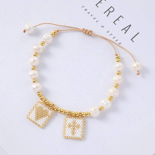 Peach Heart Bead Tag Steel Ball Freshwater Pearl Bracelet - Image 3