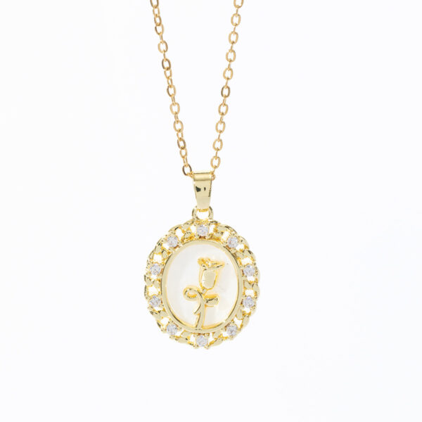 Retro White Shell Rose Necklace Copper Plated Real Gold Diamond-embedded - Image 3