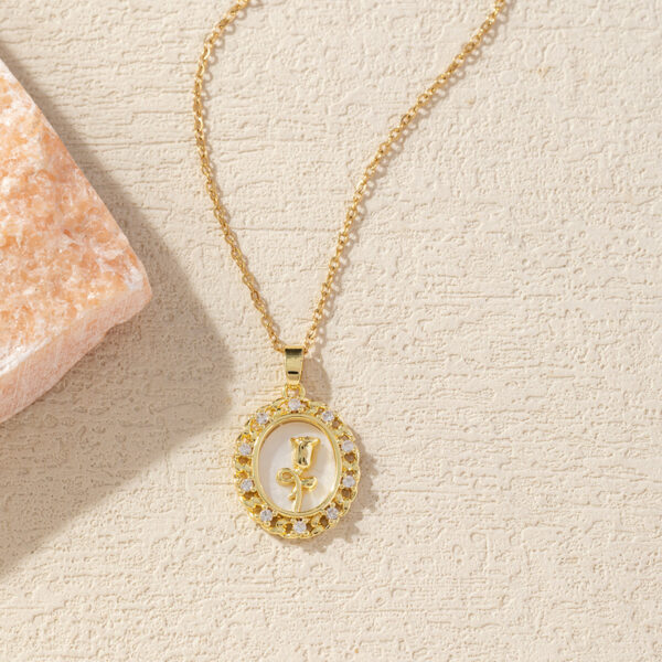 Retro White Shell Rose Necklace Copper Plated Real Gold Diamond-embedded - Image 2