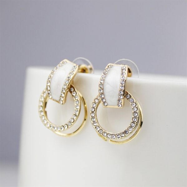 Atmospheric Diamond-embedded Geometric Multi-layer Round Ring Earrings - Image 8