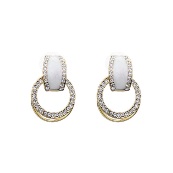 Atmospheric Diamond-embedded Geometric Multi-layer Round Ring Earrings - Image 3