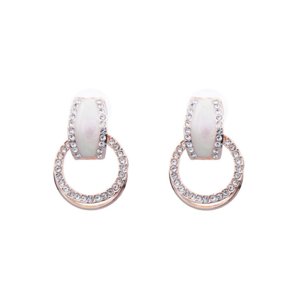 Atmospheric Diamond-embedded Geometric Multi-layer Round Ring Earrings - Image 5