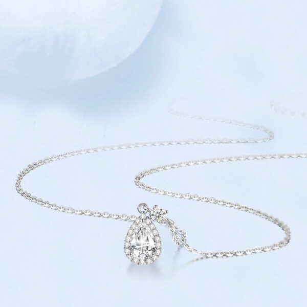 S925 Sterling Silver With Shiny Diamond Water Drop Necklace For Women Light Luxury - Image 2