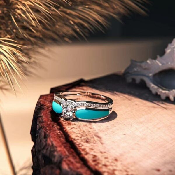 Ornament Diamond Wave Two-piece Drop Oil Women's Ring - Image 2