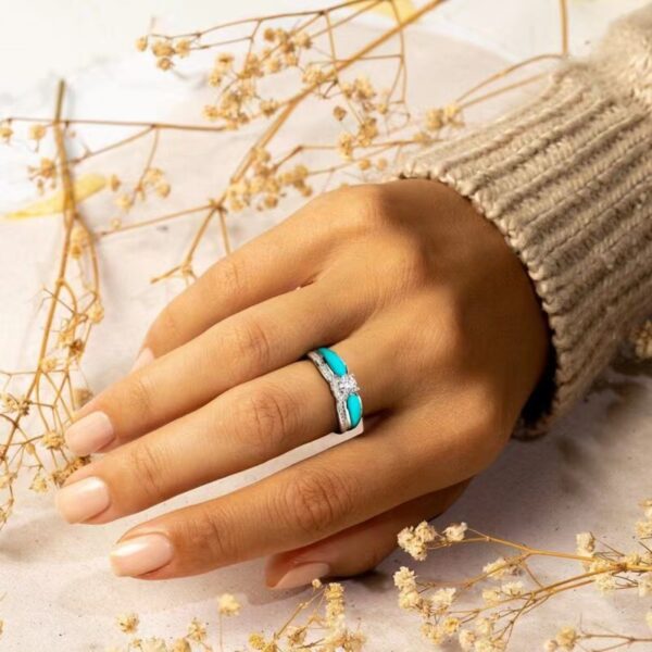 Ornament Diamond Wave Two-piece Drop Oil Women's Ring - Image 4