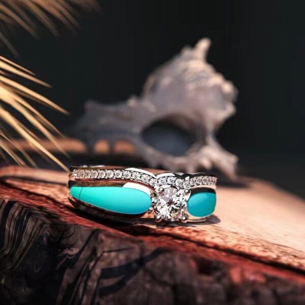 Ornament Diamond Wave Two-piece Drop Oil Women's Ring - Image 5
