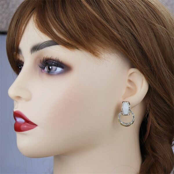Atmospheric Diamond-embedded Geometric Multi-layer Round Ring Earrings - Image 4