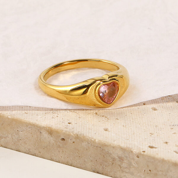 Design Heart-shaped Inlaid Zircon Titanium Steel Ring For Women - Image 2