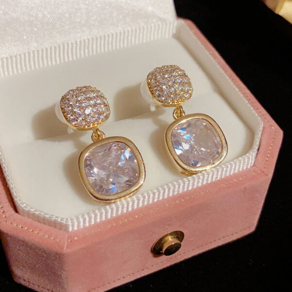 Simple Square Zircon Stud Earrings Ins Light Luxury High-end Women's New All-matching - Image 2