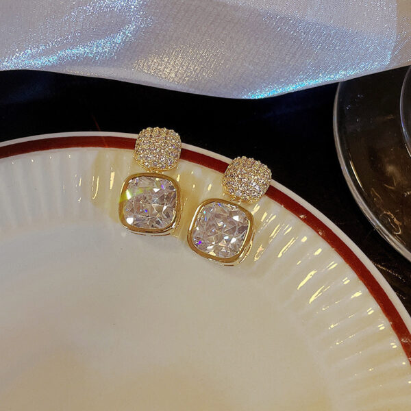 Simple Square Zircon Stud Earrings Ins Light Luxury High-end Women's New All-matching - Image 3